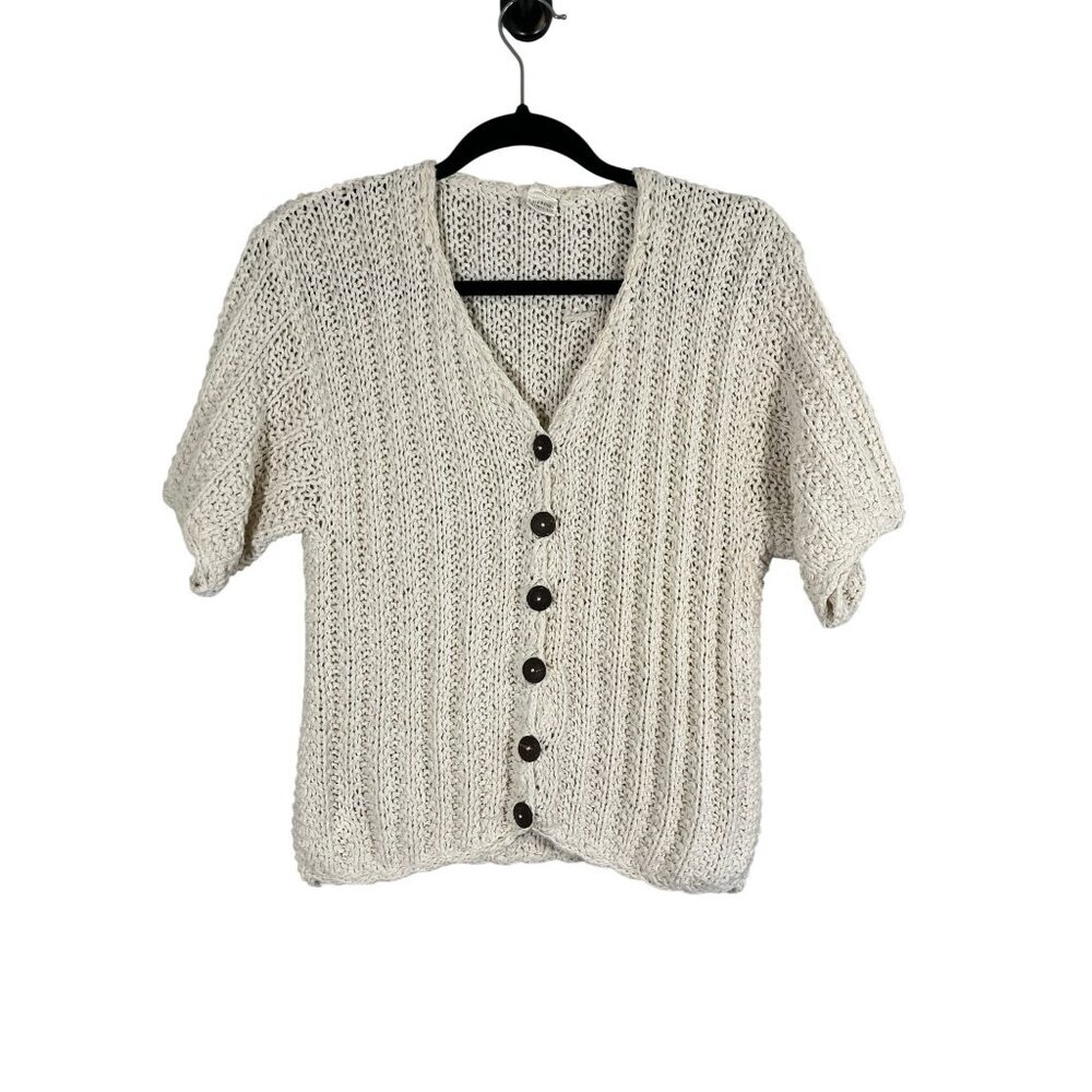 Retro Knit Sweater Beige M Neutral Coastal Preppy Resort Layering Woven Chic 80s - Picture 1 of 8